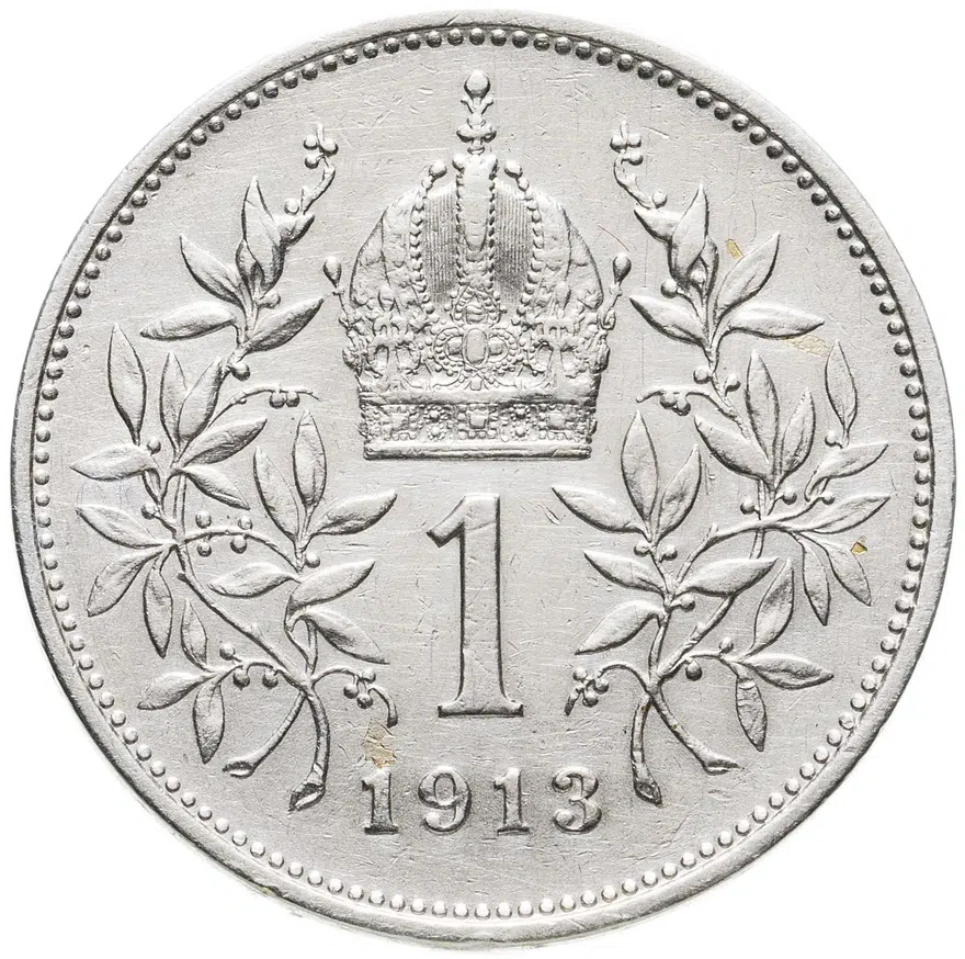 Австро-Венгрия 1 крона (crown) 1913, монета для Австрии, реверс