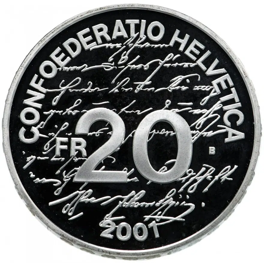 Швейцария 20 франков 2001 "100 лет со дня смерти Йоханны Спири", реверс