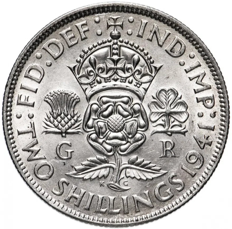 Великобритания 2 шиллинга (флорин, shillings) 1941, аверс