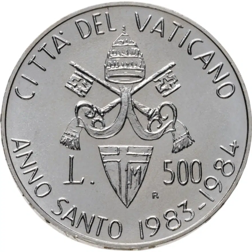 Ватикан 500 лир (lire) 1983  Необычный Святой год, реверс