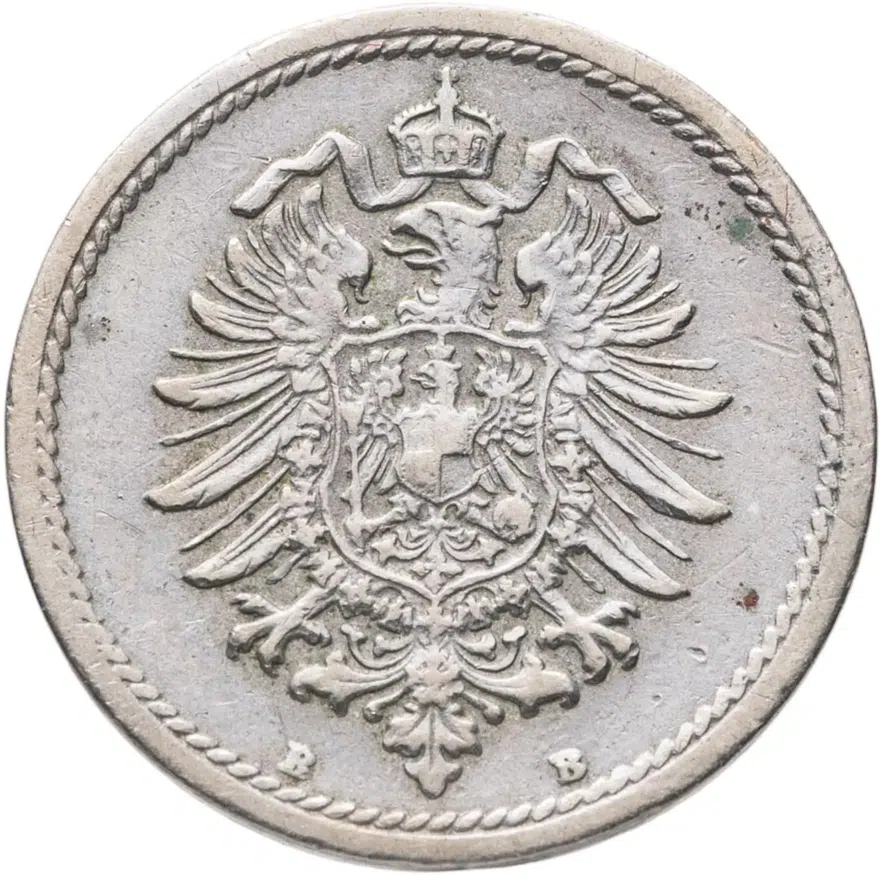 Германия 5 пфеннигов (pfennig) 1876 B  знак монетного двора: "B" - Ганновер