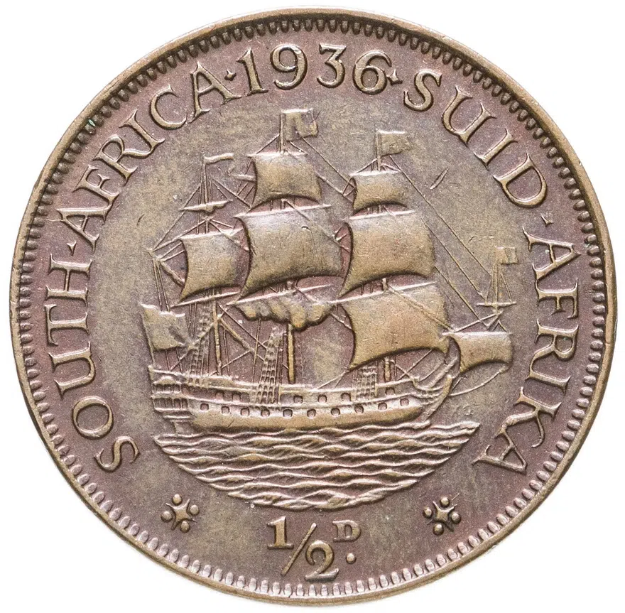 ЮАР  1/2 пенни (penny) 1936, реверс