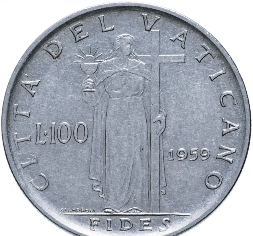 Ватикан 100 лир (lire) 1959, реверс