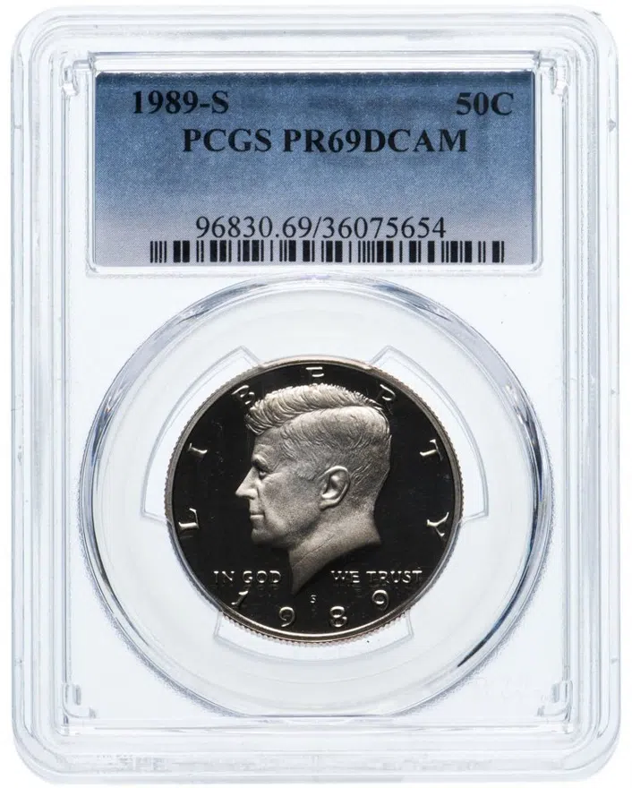 США 50 центов (1/2 доллара, half dollar) 1989 S Proof Kennedy Half Dollar (Кеннеди) знак монетного двора "S" - Сан-Франциско в слабе PCGS PR69DCAM, аверс