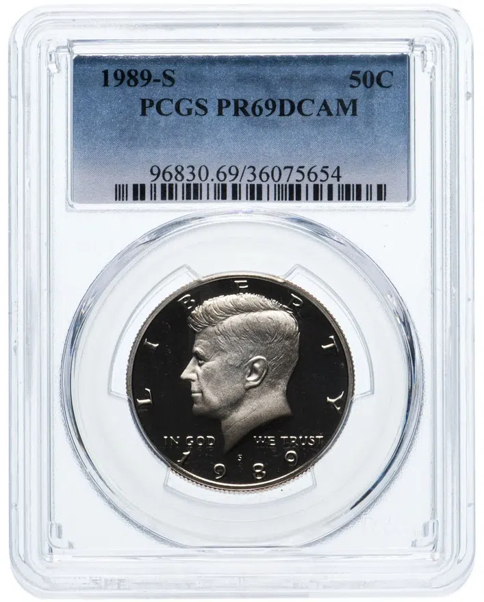 США 50 центов (1/2 доллара, half dollar) 1989 S Proof Kennedy Half Dollar (Кеннеди) знак монетного двора "S" - Сан-Франциско в слабе PCGS PR69DCAM, реверс