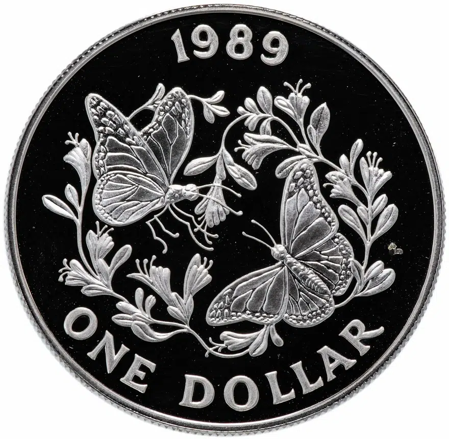 Бермуды 1 доллар (dollar) 1989 "Бабочка Данаида монарх"