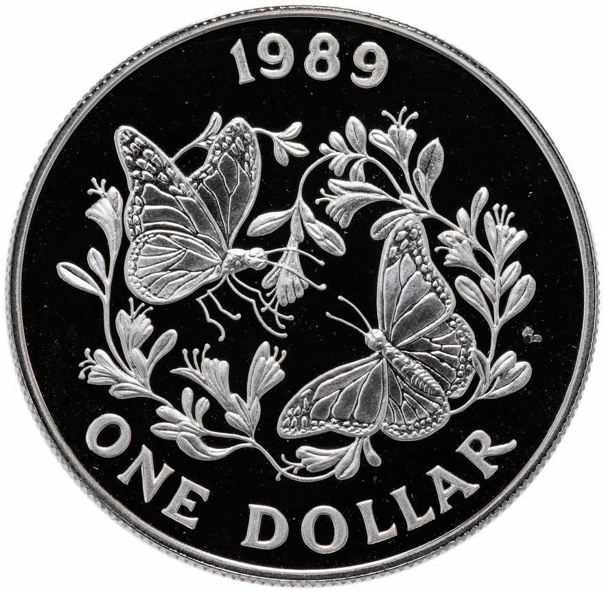 Бермуды 1 доллар (dollar) 1989 "Бабочка Данаида монарх", реверс
