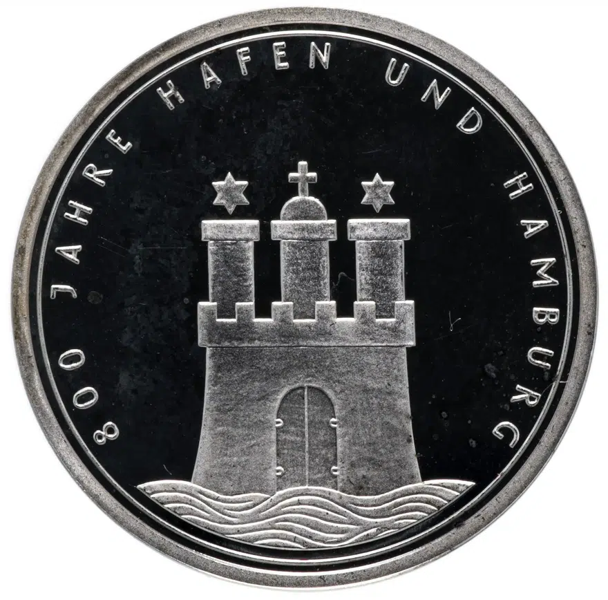 Германия 10 марок (deutsche mark) 1989  800 лет Гамбургскому порту, аверс
