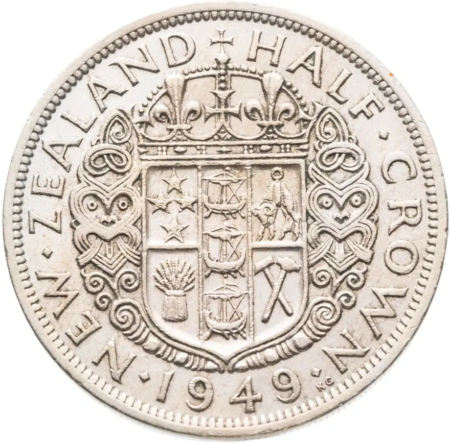 Новая Зеландия 1/2 кроны  (half crown) 1949, аверс
