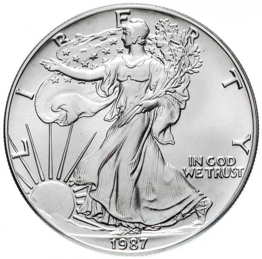 США 1 доллар (dollar) 1987  Американский серебряный орёл Без отметки монетного двора, реверс