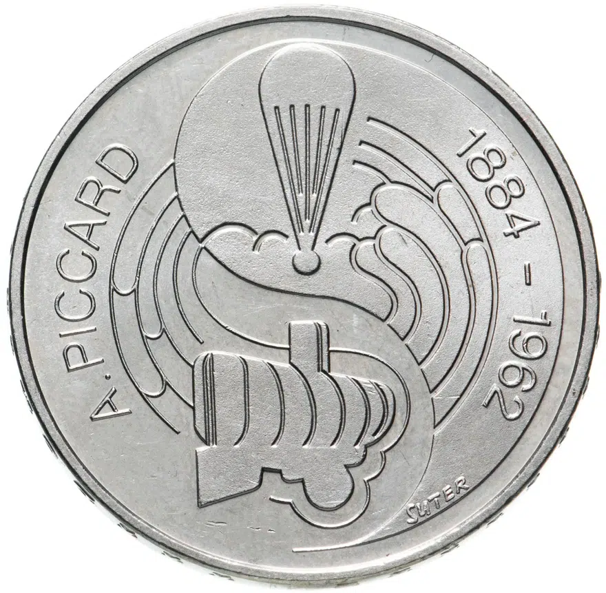 Швейцария 5 франков (francs) 1984 "100 лет со дня рождения Огюста Пикара", реверс