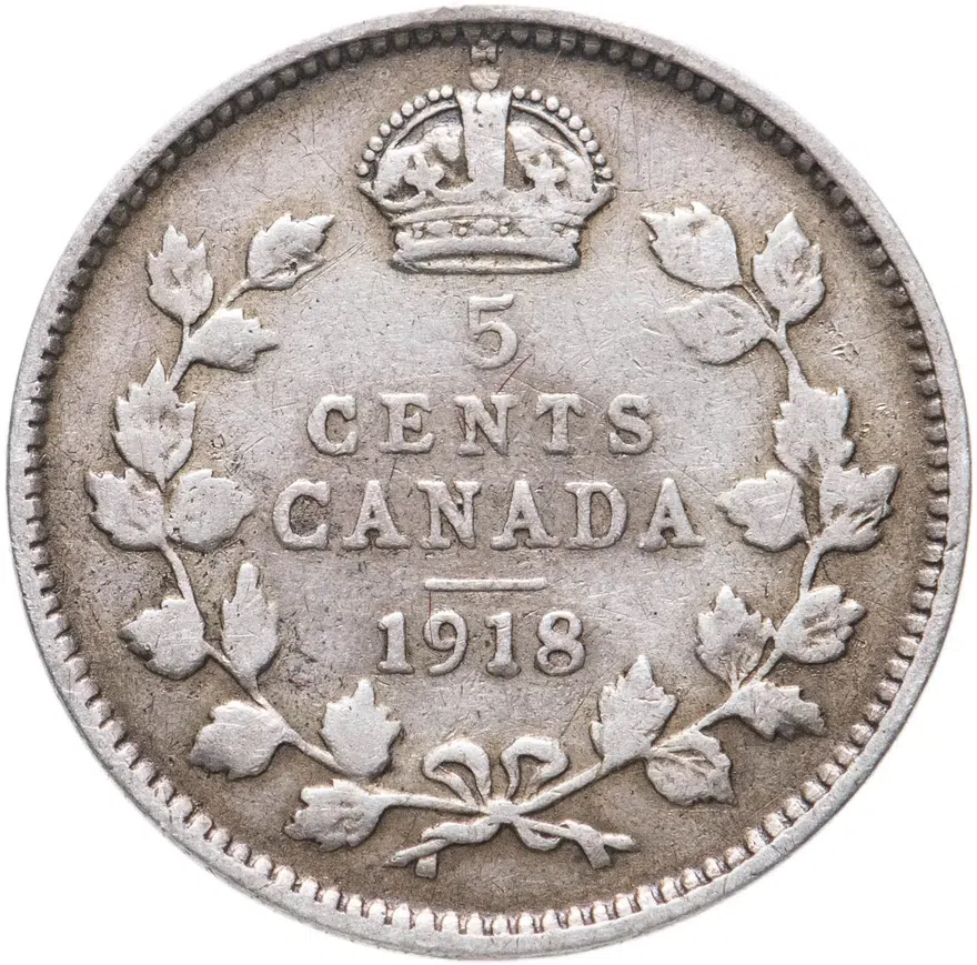 Канада 5 центов (cents) 1918, реверс