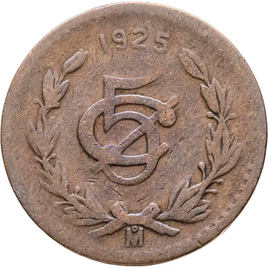 Мексика 5 сентаво (centavos) 1925, реверс