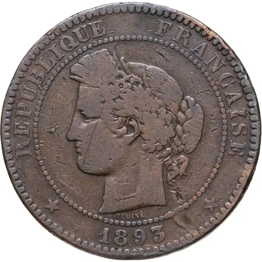 Франция 10 сантимов (centimes) 1893, реверс