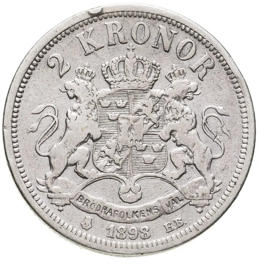 Швеция 2 кроны (kronor) 1898, реверс