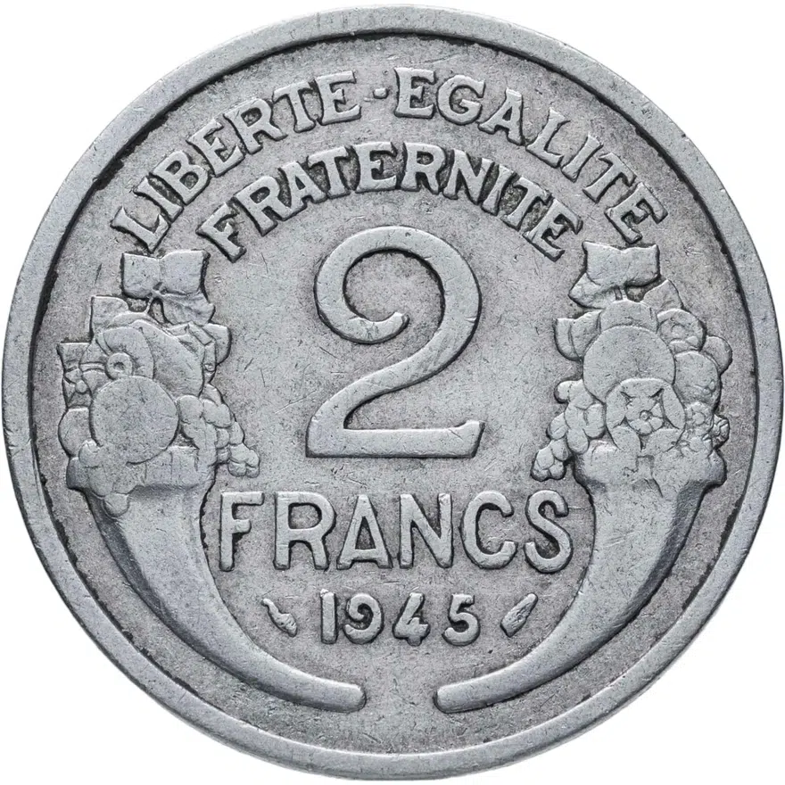 2 франка (francs) 1945  Без отметки монетного двора, аверс