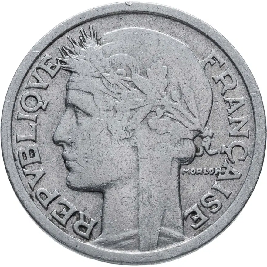 2 франка (francs) 1945  Без отметки монетного двора, реверс