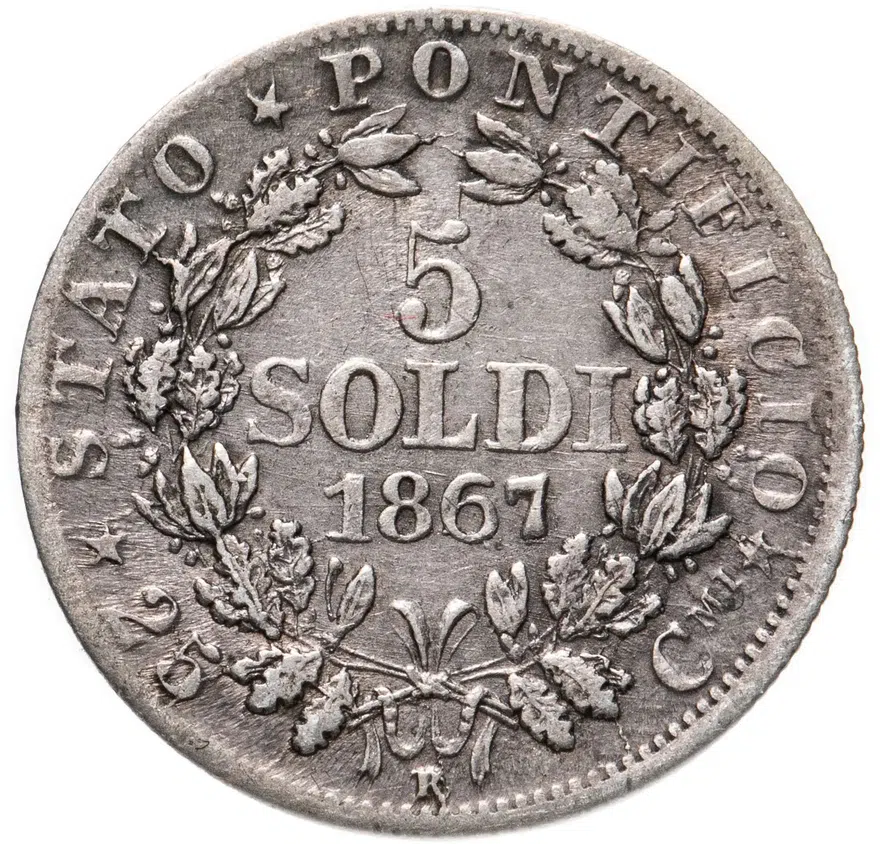 Папская область 5 сольдо (soldi) 1867   XXI