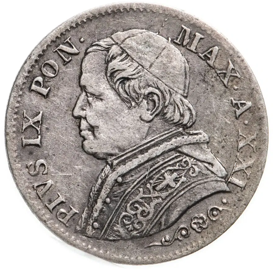 Папская область 5 сольдо (soldi) 1867   XXI, реверс