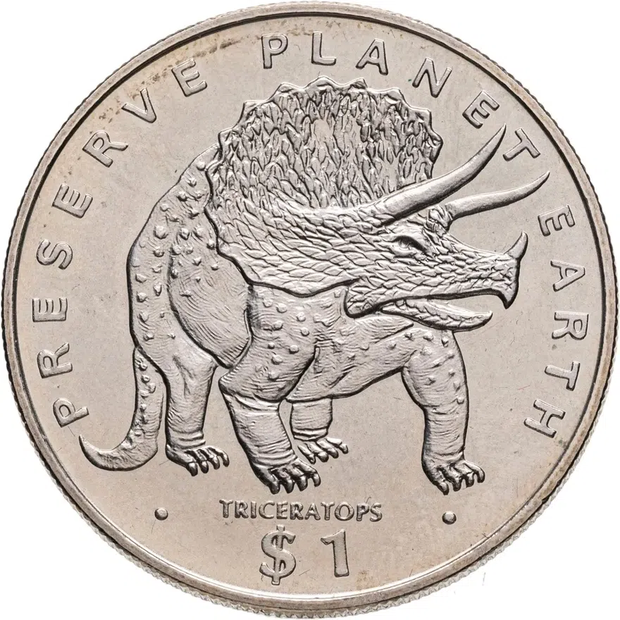 Эритрея 1 доллар (dollar) 1993   "Берегите планету Земля - Динозавр Трицератопс"