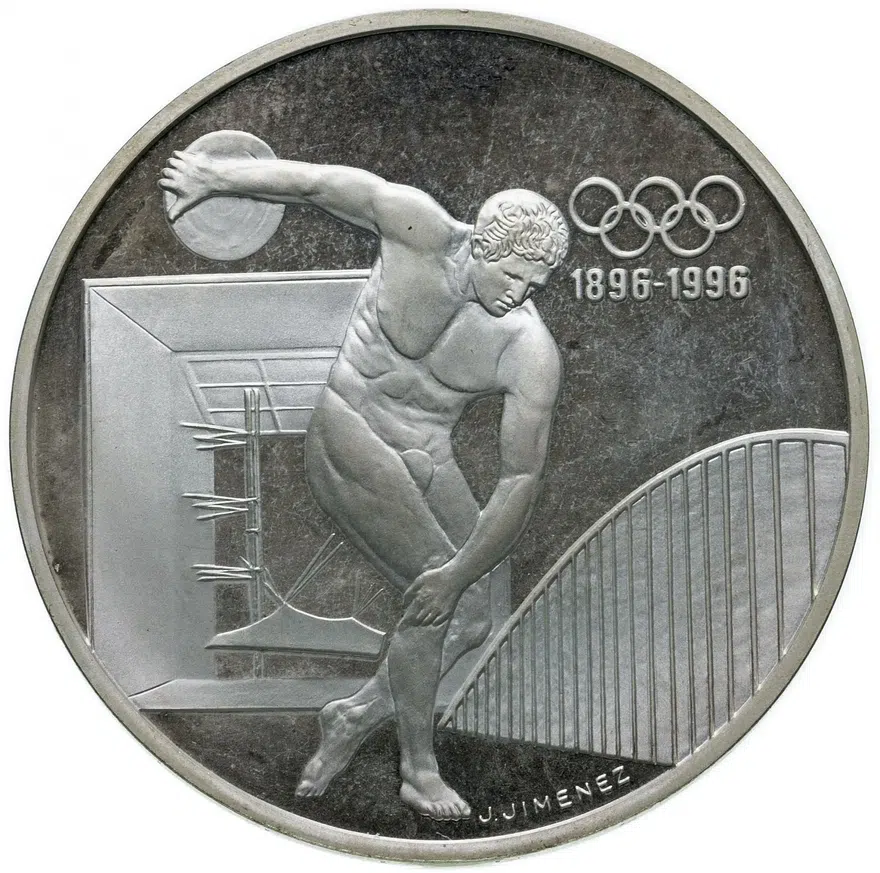 Франция 100 франков (francs) 1994  XXVI летние Олимпийские Игры, Атланта 1996 - Метание диска