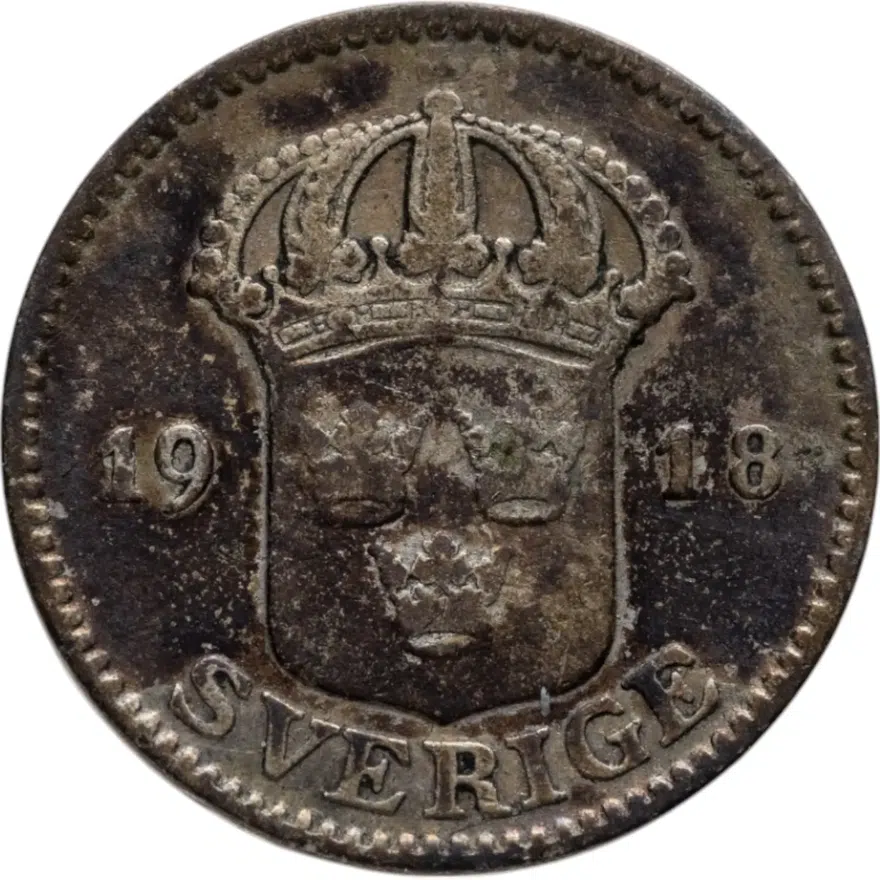 Швеция 25 эре (ore) 1918, реверс