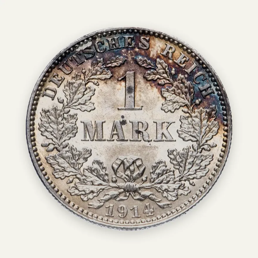Германия 1 марка (mark) 1914 J  знак монетного двора: "J" - Гамбург