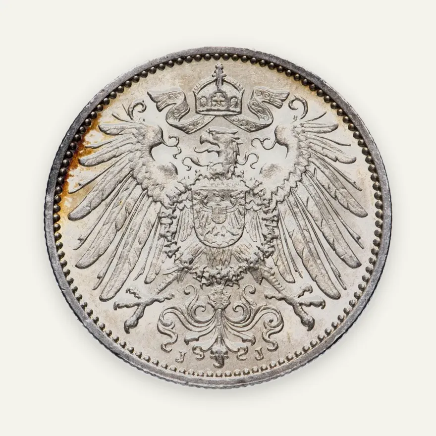 Германия 1 марка (mark) 1914 J  знак монетного двора: "J" - Гамбург, реверс