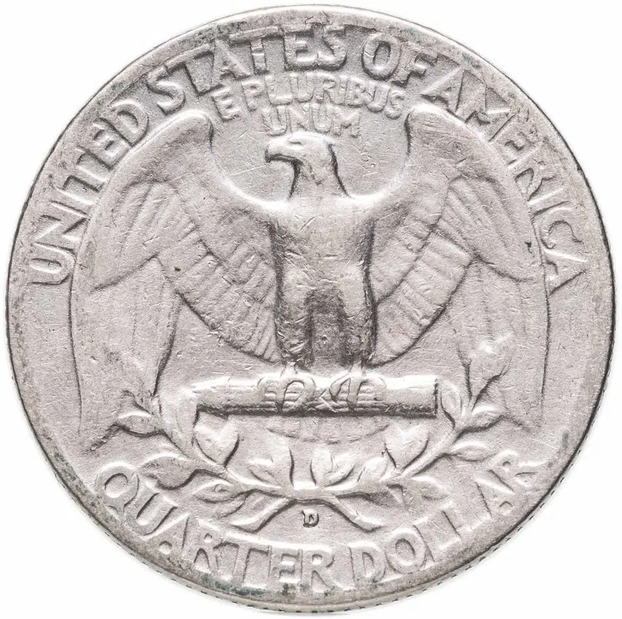 США 25 центов (квотер, 1/4 доллара, quarter dollar) 1943 D Washington Quarter знак монетного двора: "D" - Денвер, реверс