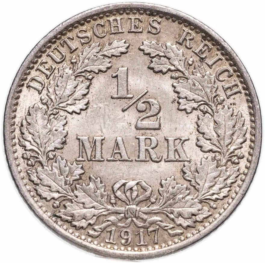 Германия 1/2 марки (mark) 1917 A  знак монетного двора: "A" - Берлин