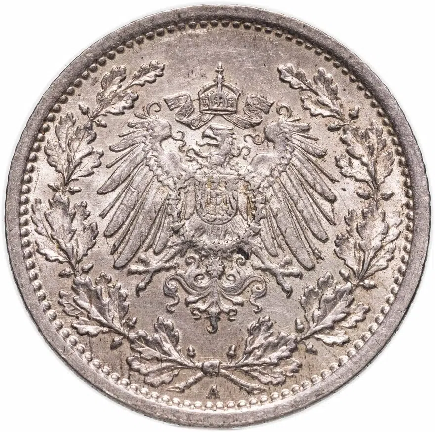 Германия 1/2 марки (mark) 1917 A  знак монетного двора: "A" - Берлин, реверс
