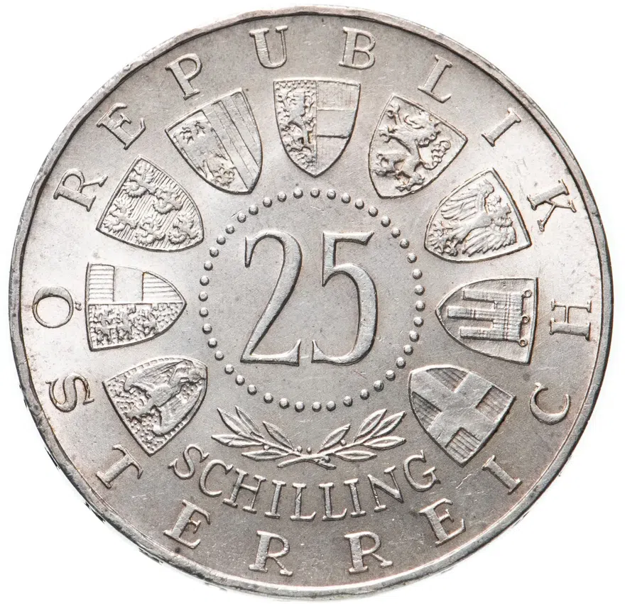Австрия 25 шиллингов (shillings) 1958  100 лет со дня рождения Карла Ауэра фон Вельсбаха, реверс