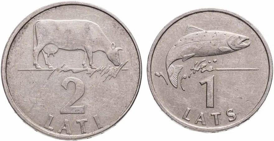 Латвия, подборка из 2-х монет номиналов 1 и 2 лата (lati) 1992 г., аверс