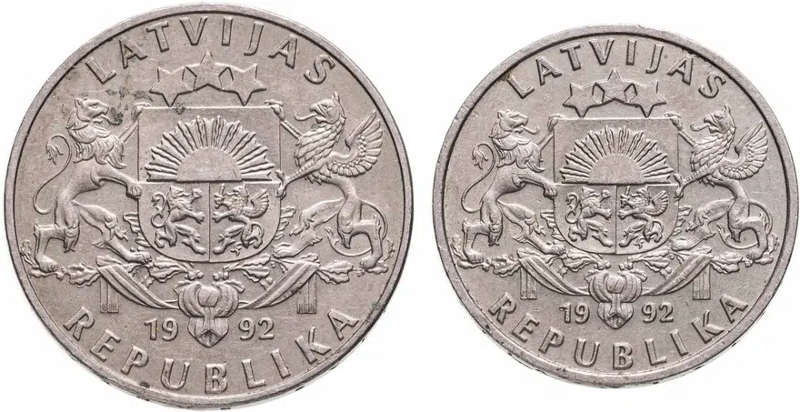 Латвия, подборка из 2-х монет номиналов 1 и 2 лата (lati) 1992 г., реверс