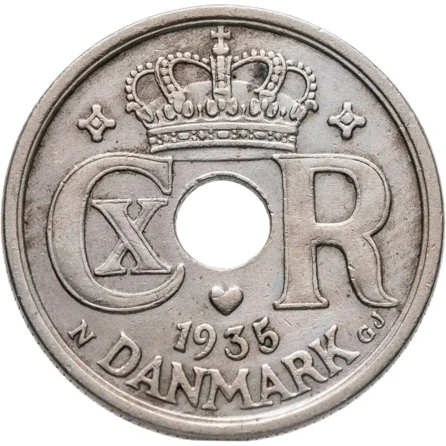 Дания 25 эре (ore) 1935, реверс