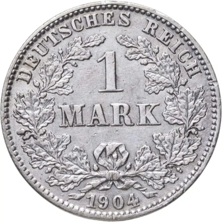 Германия 1 марка (mark) 1904 J  знак монетного двора: "J" - Гамбург, аверс