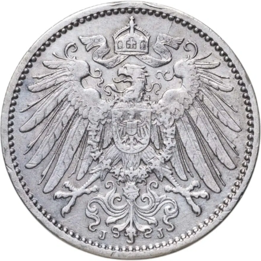 Германия 1 марка (mark) 1904 J  знак монетного двора: "J" - Гамбург, реверс