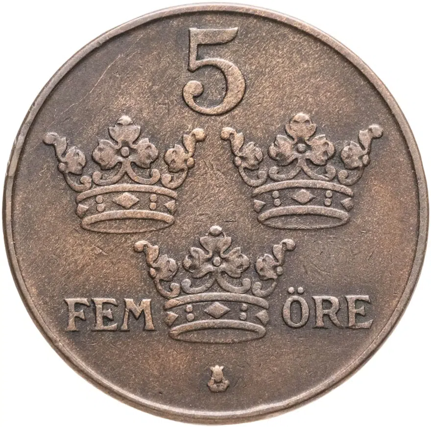 Швеция 5 эре (ore) 1940, реверс