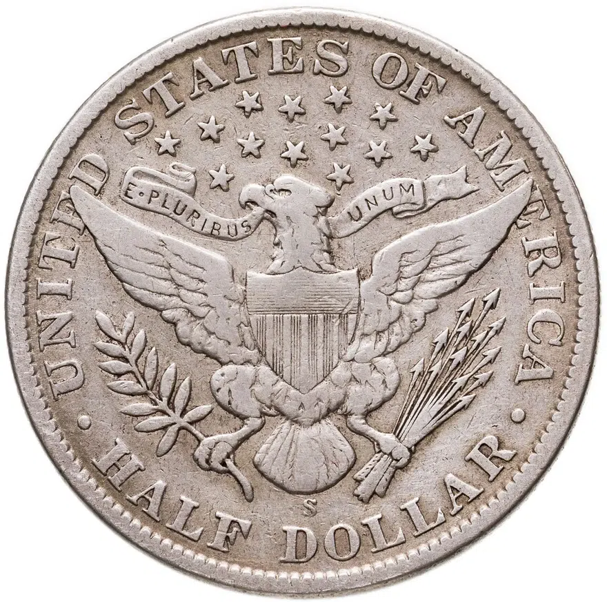 США 50 центов (1/2 доллара, half dollar) 1910 S 50 центов Барбера знак монетного двора: "S" - Сан-Франциско, реверс