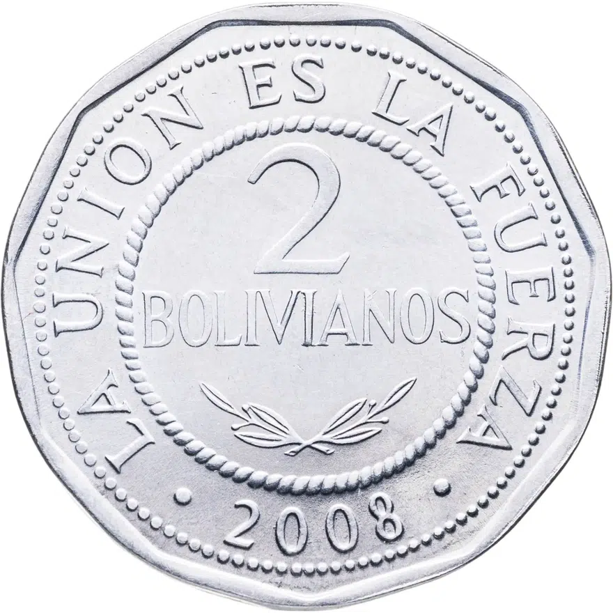 Боливия 2 боливиано (bolivianos) 2008, аверс