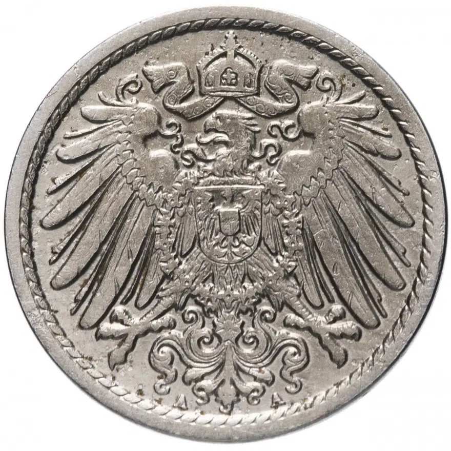 Германия (Империя) 5 пфеннигов (pfennig) 1908 A, реверс