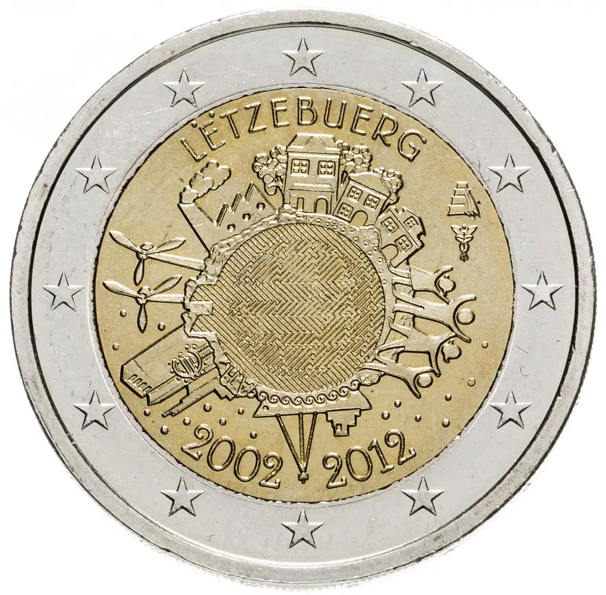 Люксембург 2 евро 2012 "10 лет евро"