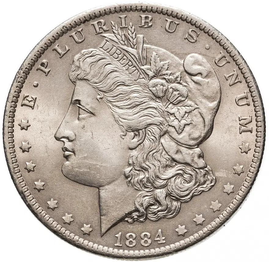 США 1 доллар (dollar) 1884 O Доллар Моргана знак монетного двора: "O" - Новый Орлеан