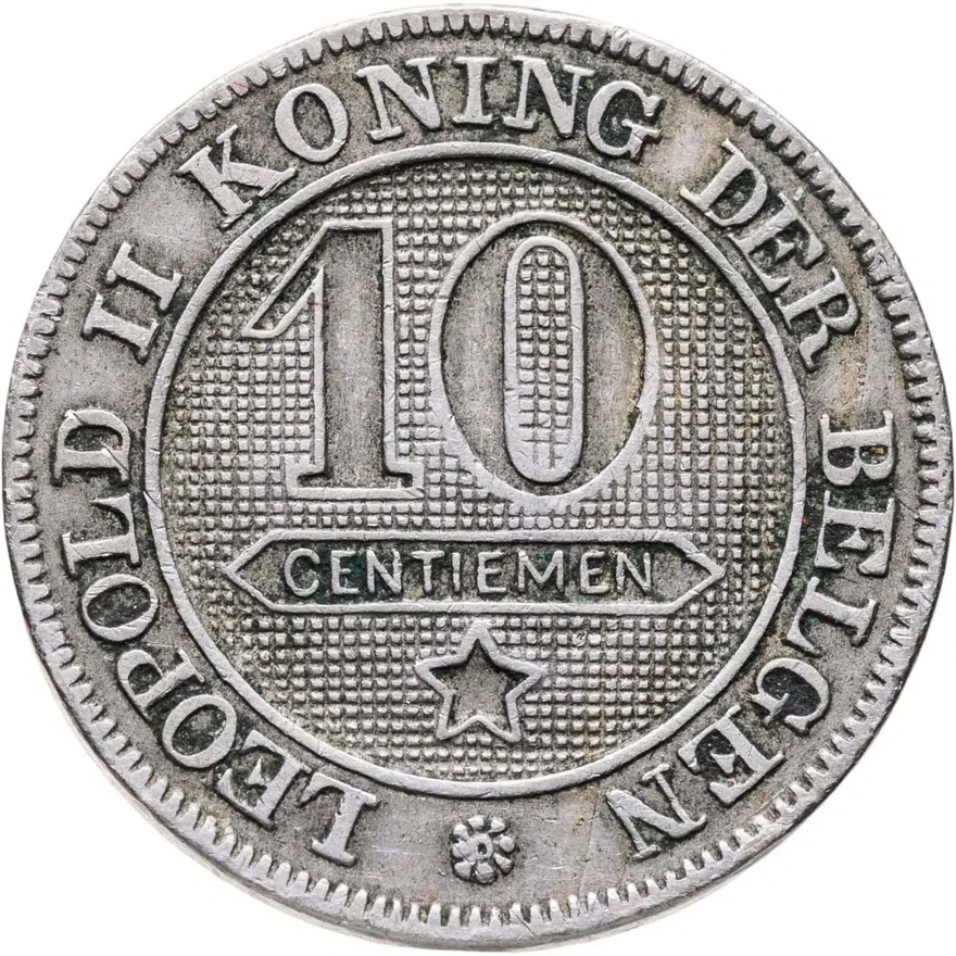 Бельгия 10 сантимов (centimes) 1894  Надпись на голландском - 'DER BELGEN', аверс