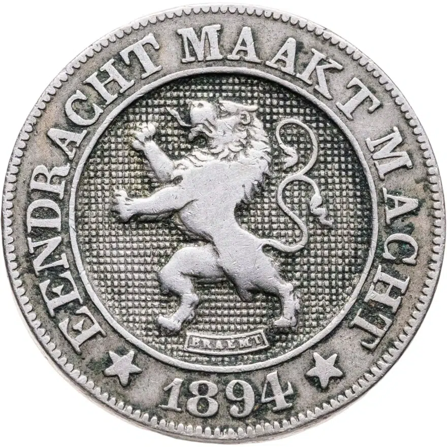 Бельгия 10 сантимов (centimes) 1894  Надпись на голландском - 'DER BELGEN', реверс