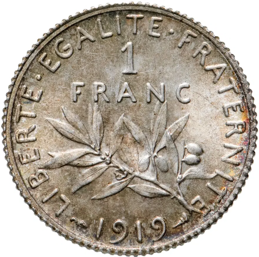 Франция 1 франк (franc) 1919, реверс