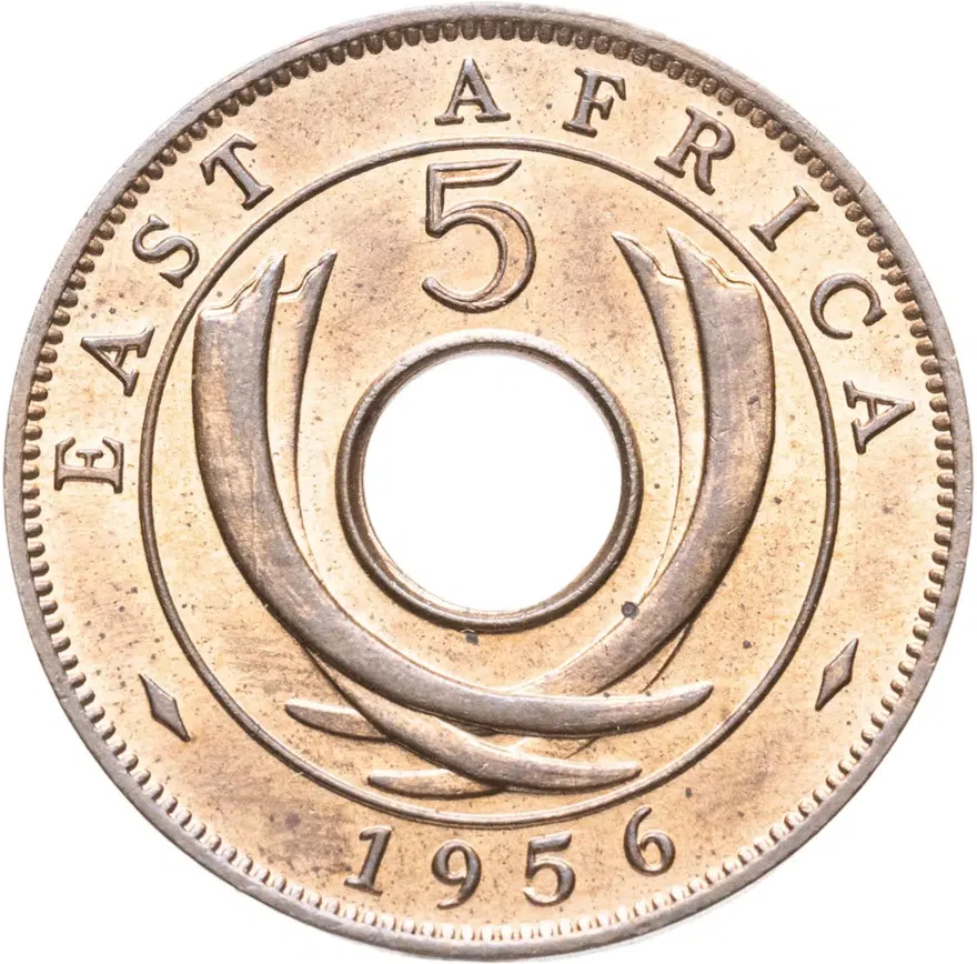 Британская Восточная Африка 5 центов (cents) 1956 H  знак монетного двора: "H" - Хитон, Бирмингем