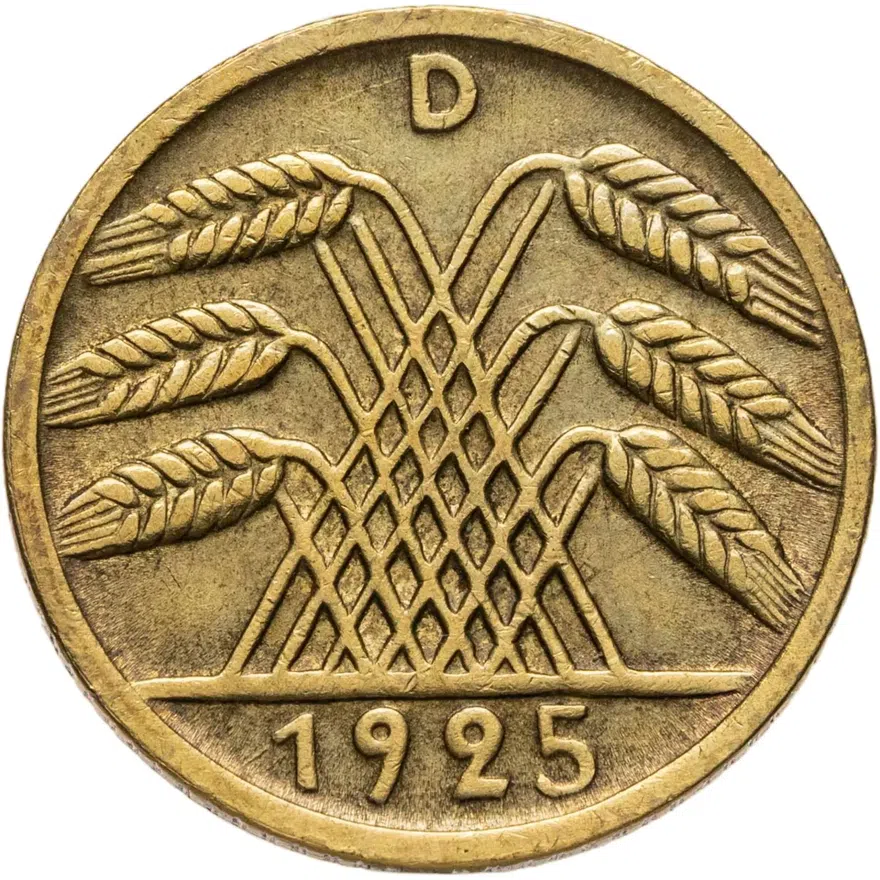 Германия 5 рейхспфеннигов (reichspfennig) 1925 D  знак монетного двора "D" — Мюнхен