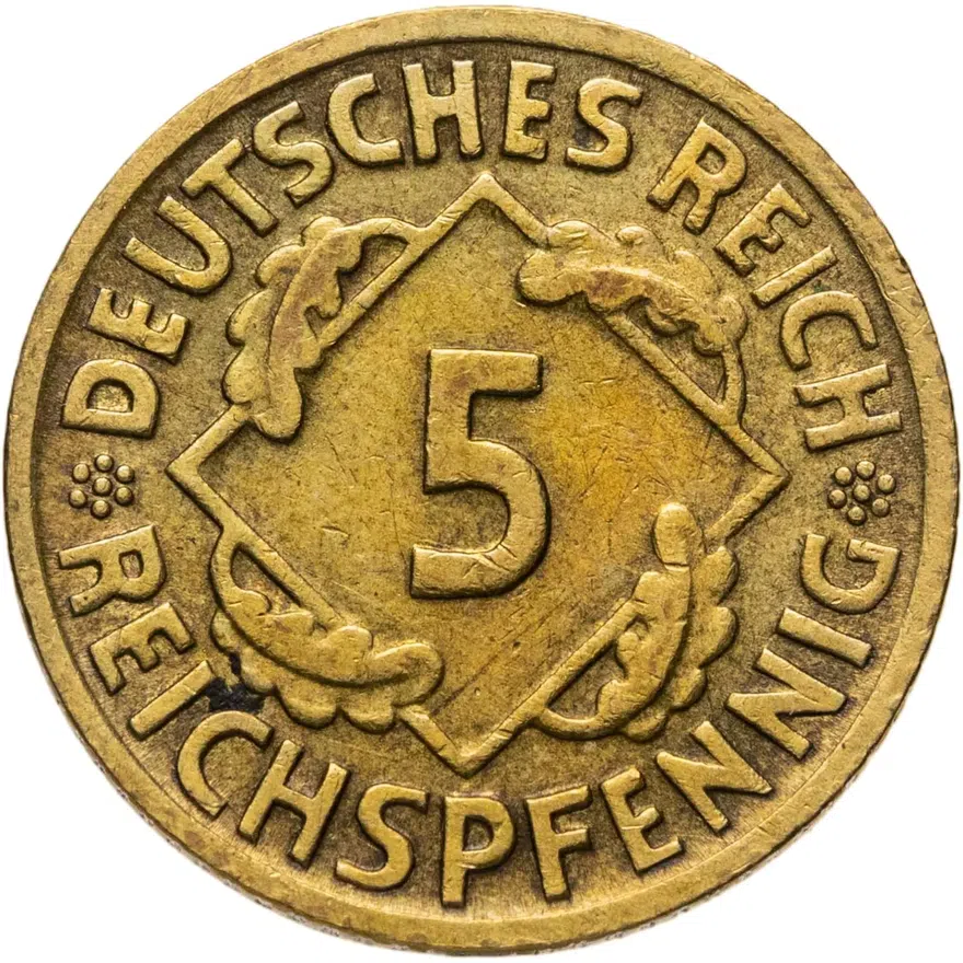 Германия 5 рейхспфеннигов (reichspfennig) 1925 D  знак монетного двора "D" — Мюнхен, реверс