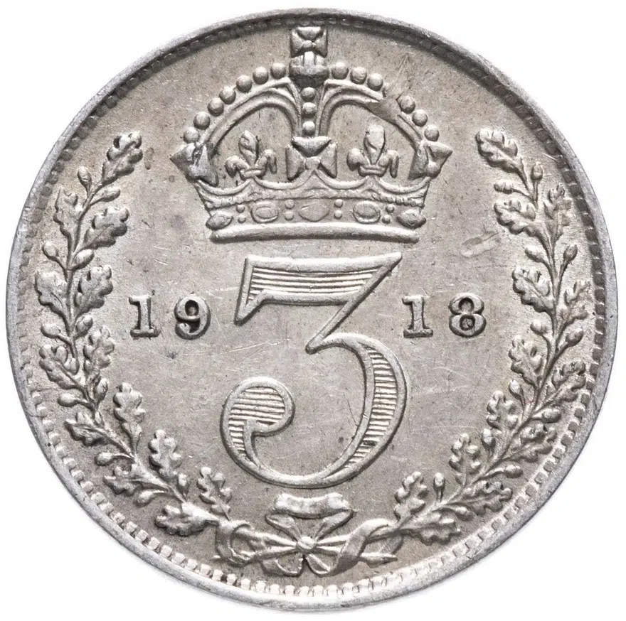 Великобритания  3 пенса (pence) 1918, аверс